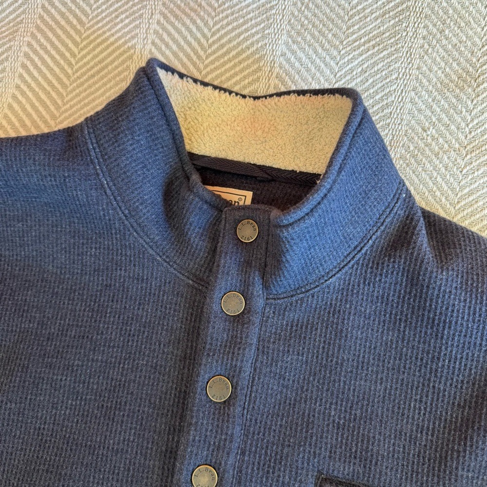 L.L. Bean Katahdin Iron Works Bonded Waffle Fleece, Snap Mock, Blue,‎ Size L - Picture 6 of 9